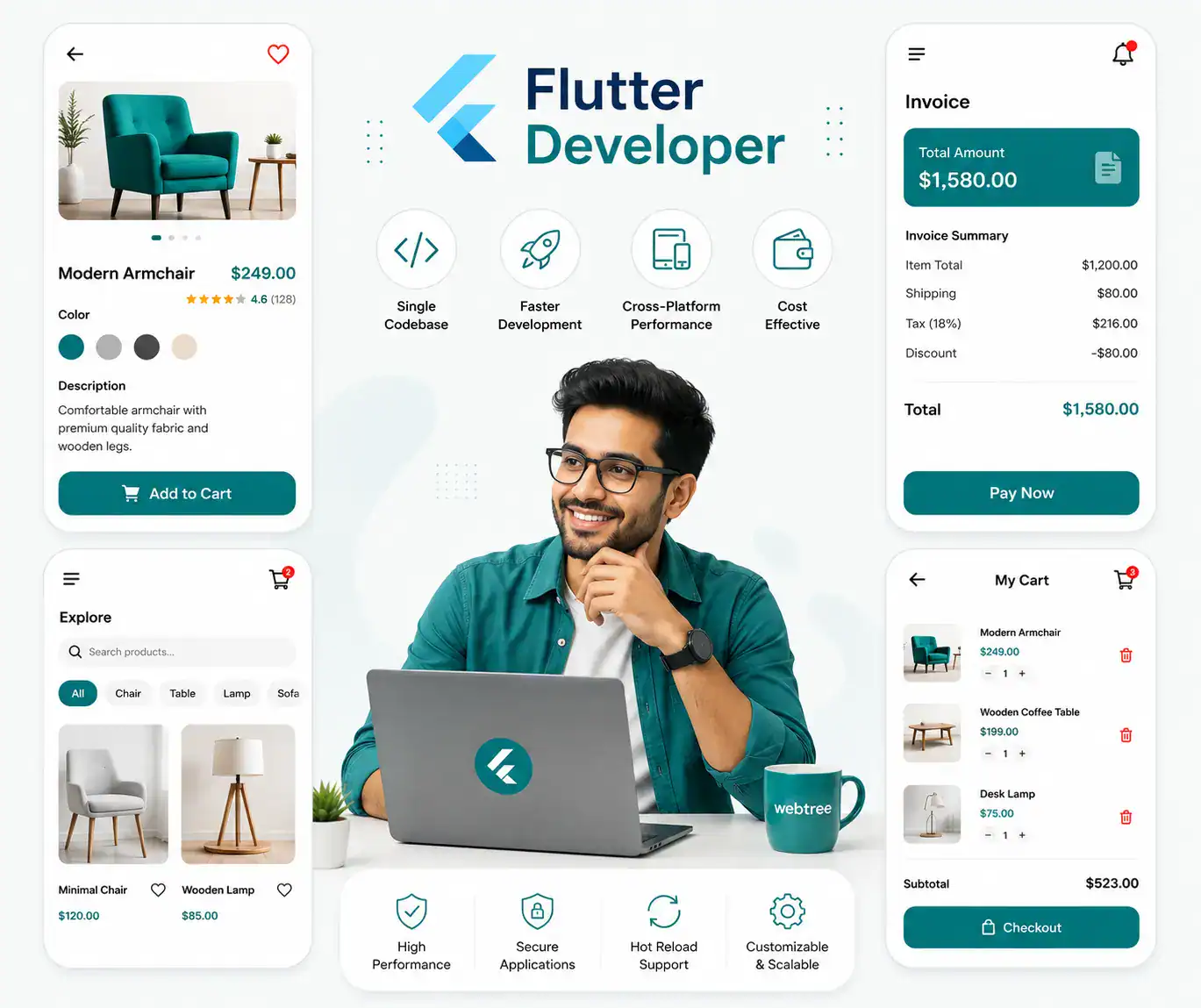Dedicated Flutter app developers building Android and iOS applications using a single codebase.