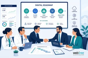 Hospital leaders planning digital transformation with a healthcare technology consulting partner, Webtree Software Solutions