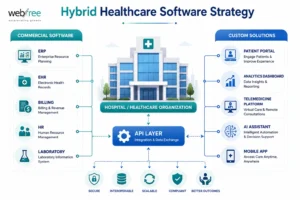 Hybrid healthcare software architecture combining commercial and custom applications