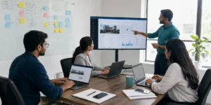 Connected real estate technology ecosystem with CRM ERP cloud and AI